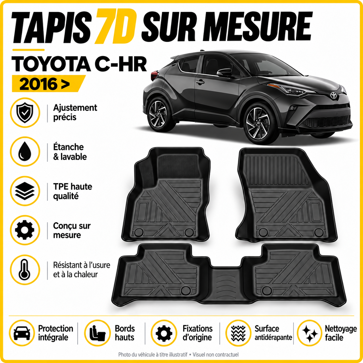 Tapis 7D sur mesure Toyota C-HR I 2016-2024