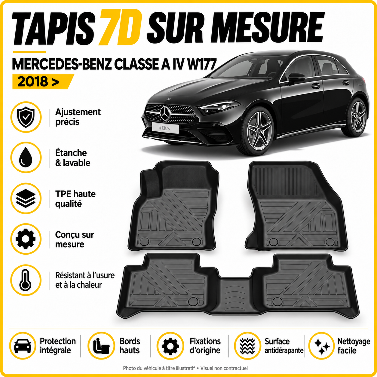 Tapis 7D sur mesure Mercedes-Benz Classe A IV W177 2018 >
