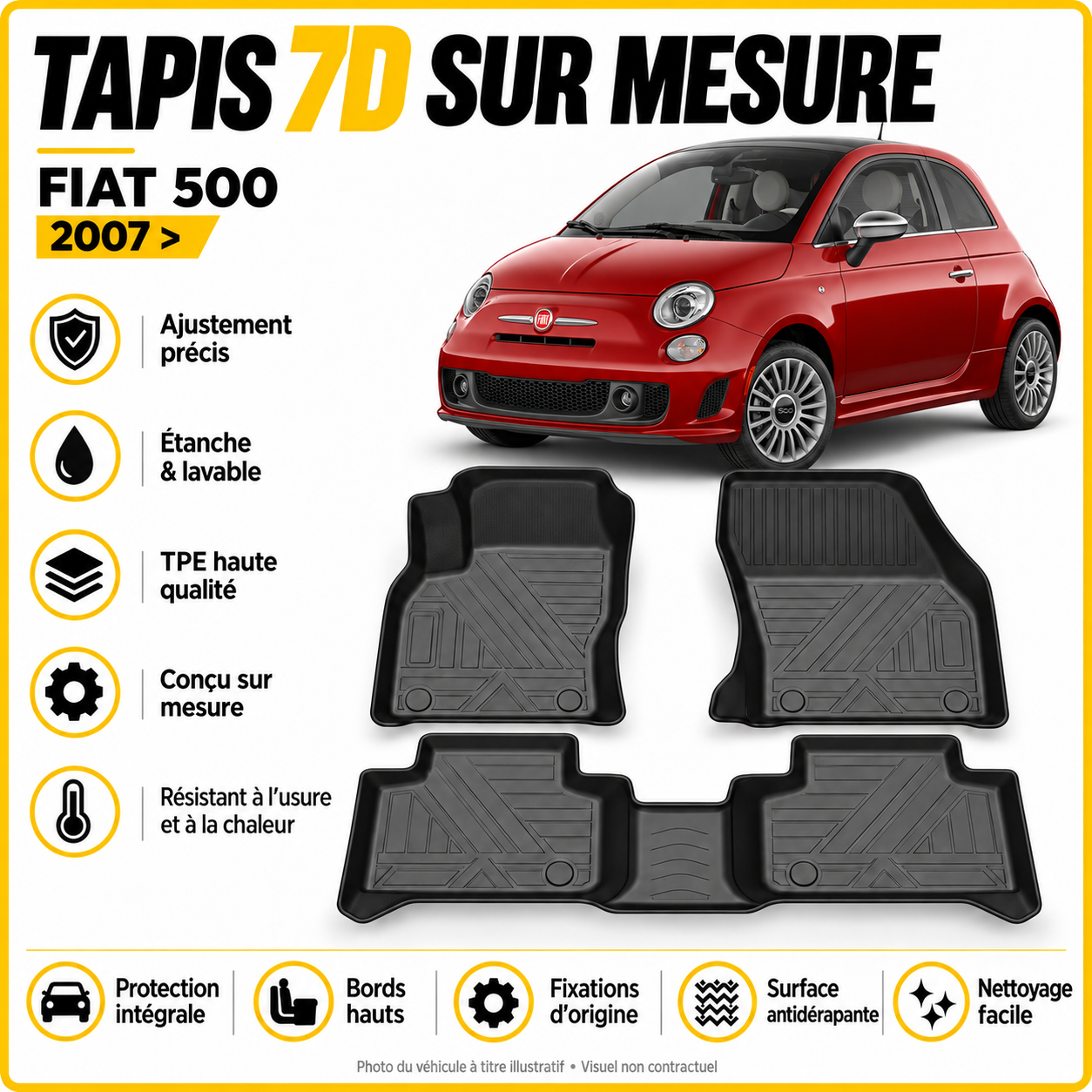 Tapis 7D sur mesure Fiat 500 2007 >