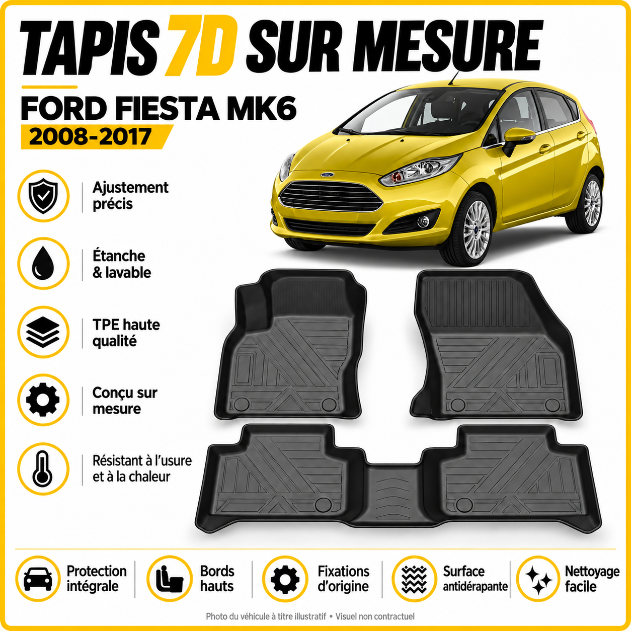 Tapis 7D sur mesure Ford Fiesta Mk6 2008-2017