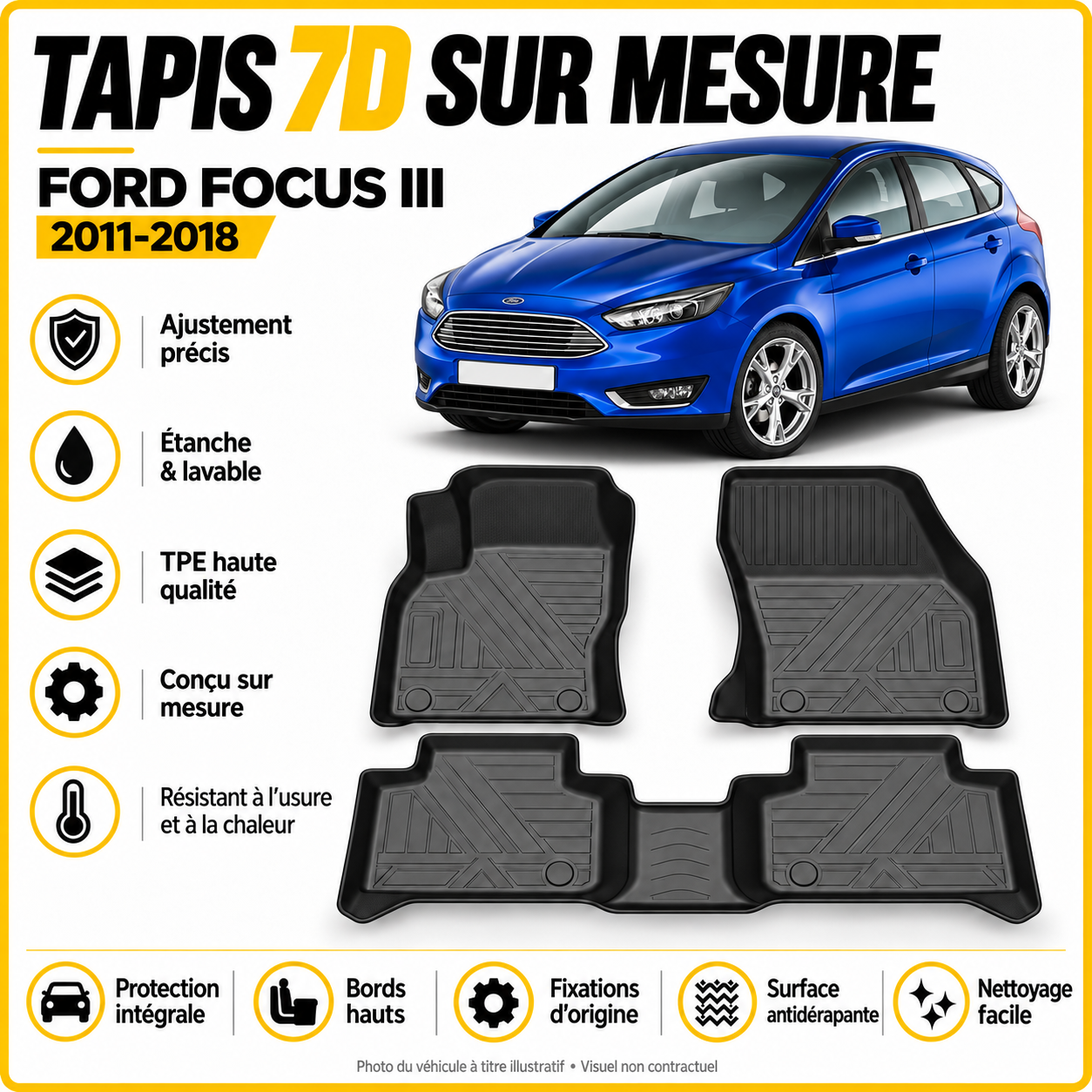 Tapis 7D sur mesure Ford Focus III 2011-2018