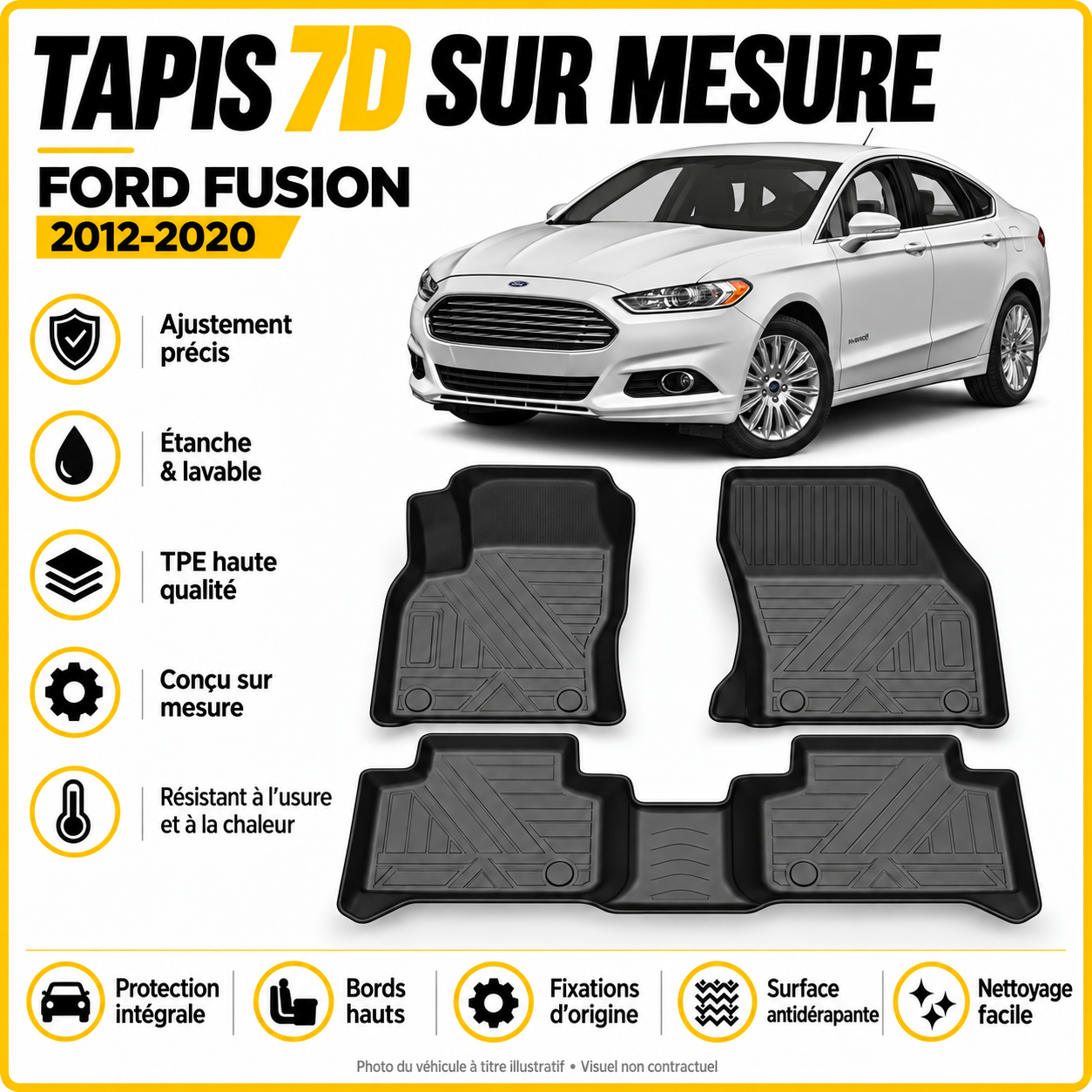 Tapis 7D sur mesure Ford Fusion 2012-2020