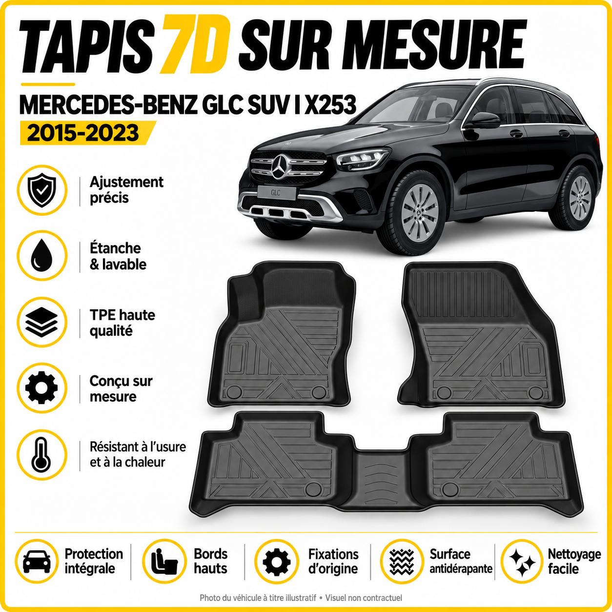 Tapis 7D sur mesure Mercedes-Benz GLC SUV I X253 2015-2023