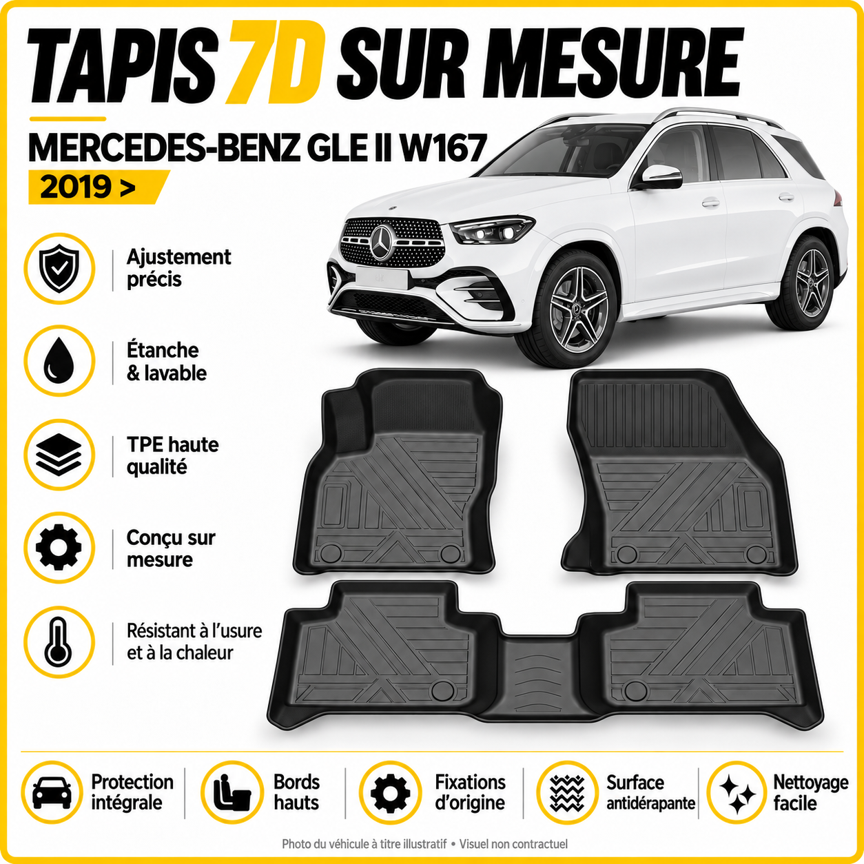 Tapis 7D sur mesure Mercedes-Benz GLE II W167 2019 >
