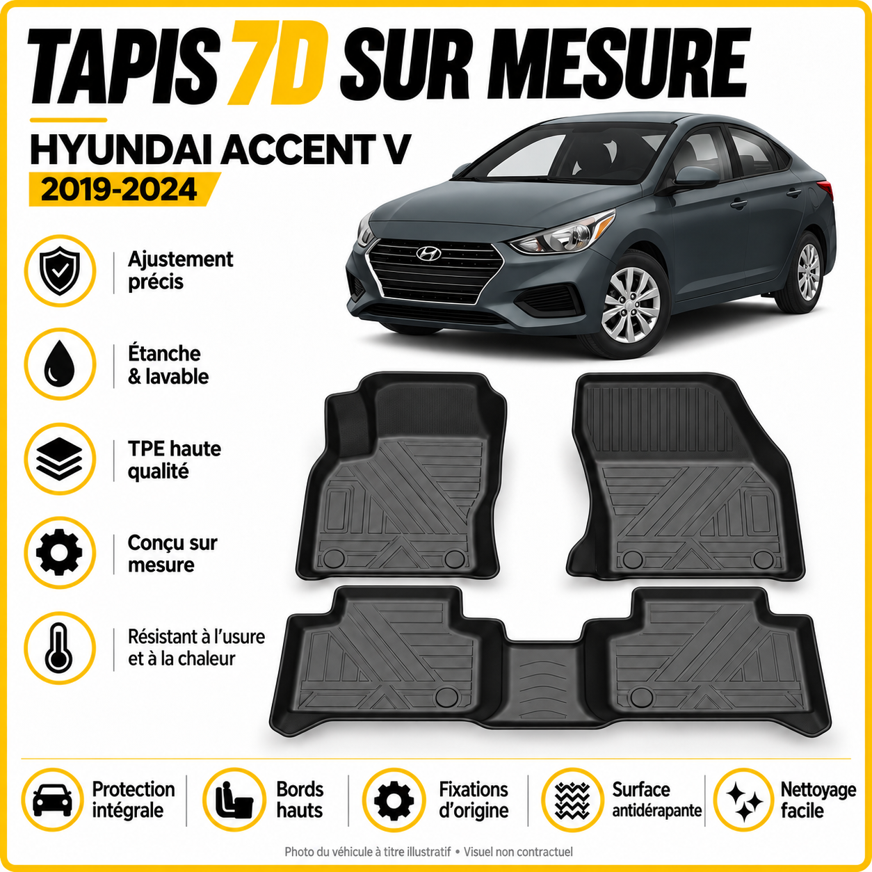 Tapis 7D sur mesure Hyundai Accent V 2019-2024