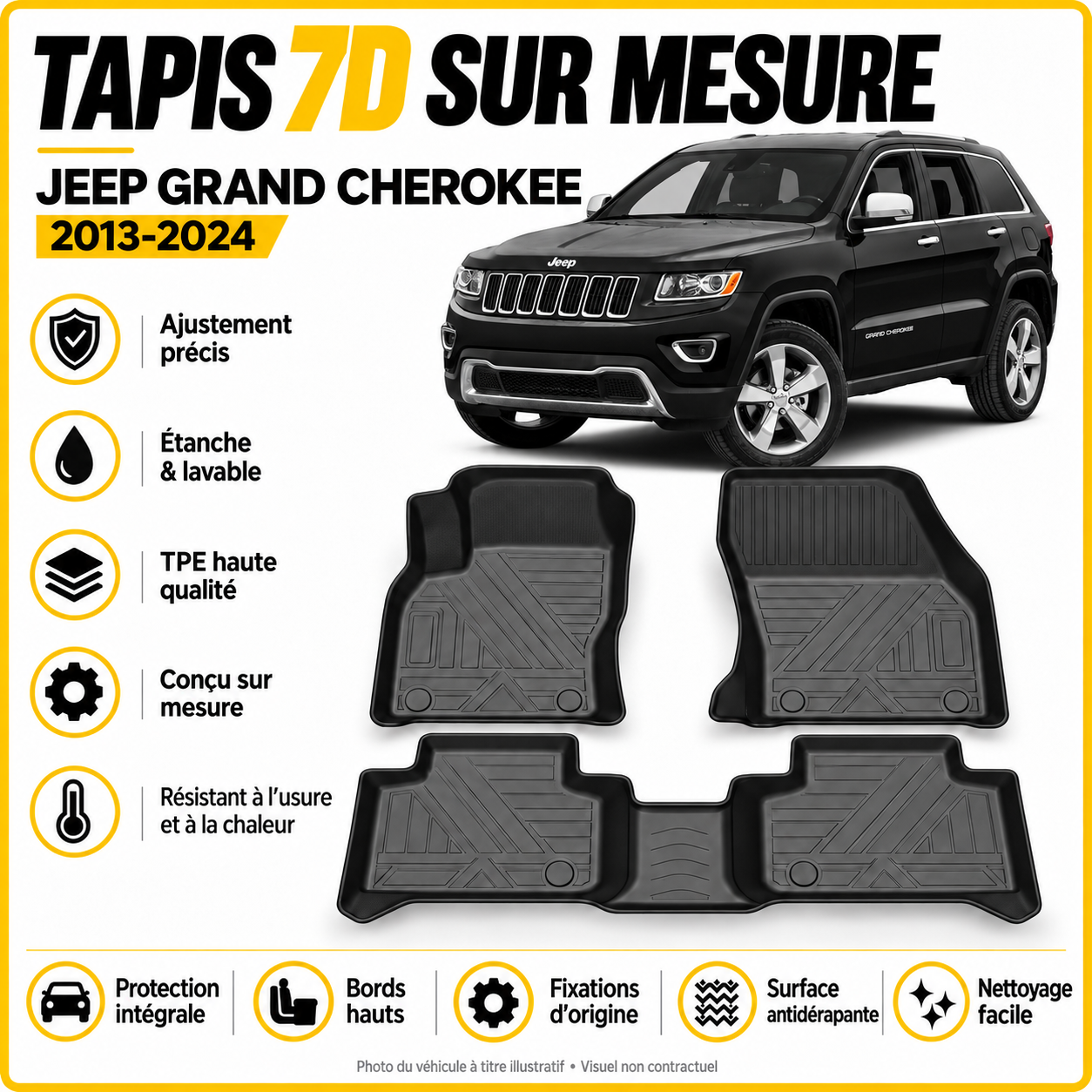 Tapis 7D sur mesure Jeep Grand Cherokee 2013-2024
