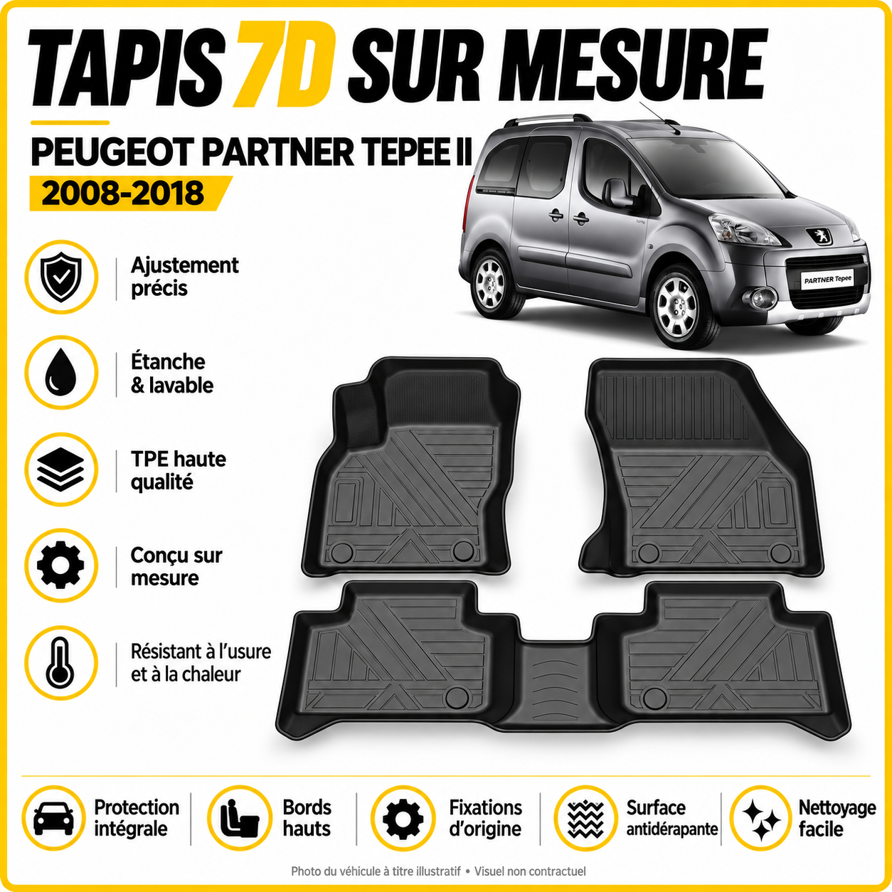 Tapis 7D Peugeot Partner Tepee II 2008-2018
