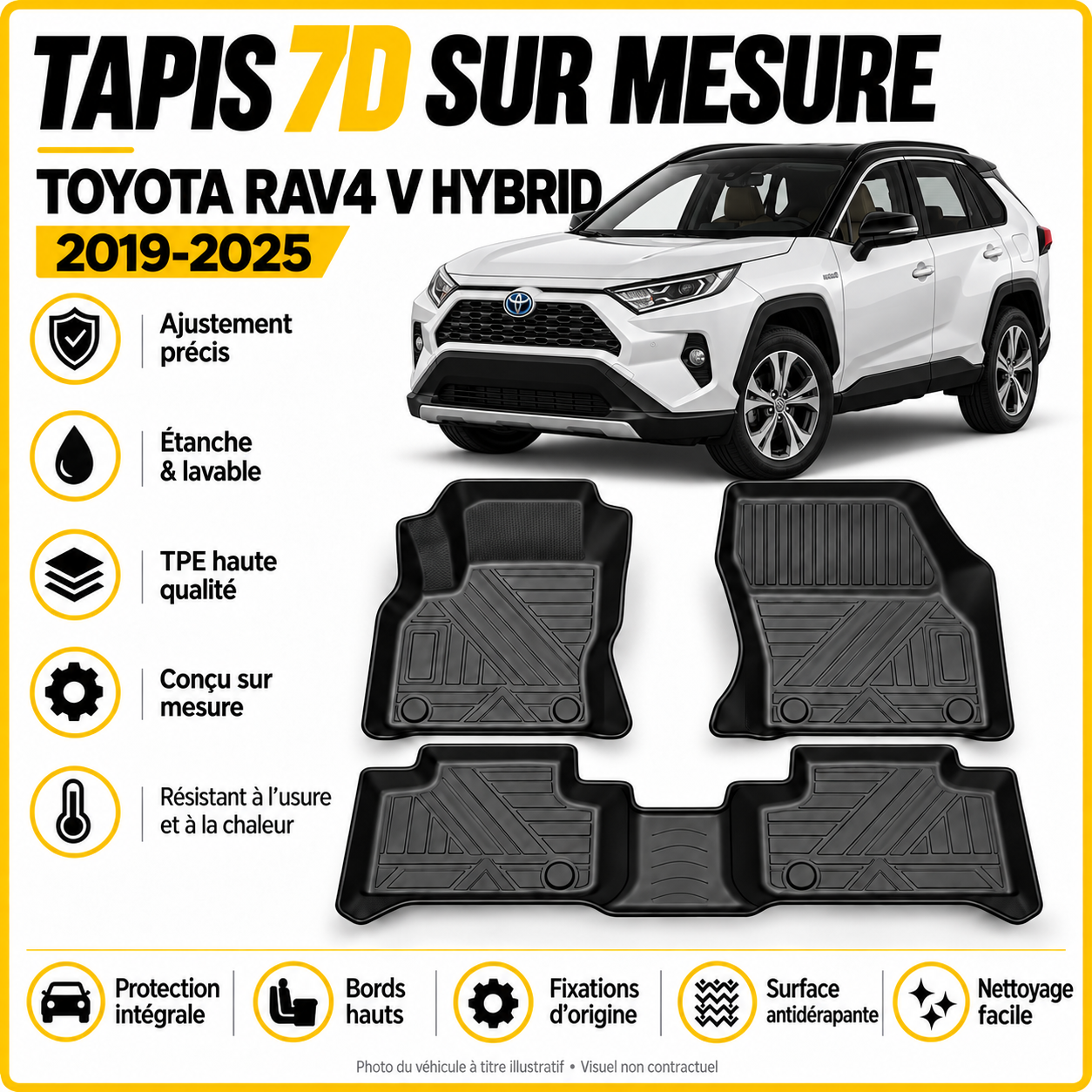 Tapis 7D sur mesure Toyota RAV4 V Hybrid 2019–2025