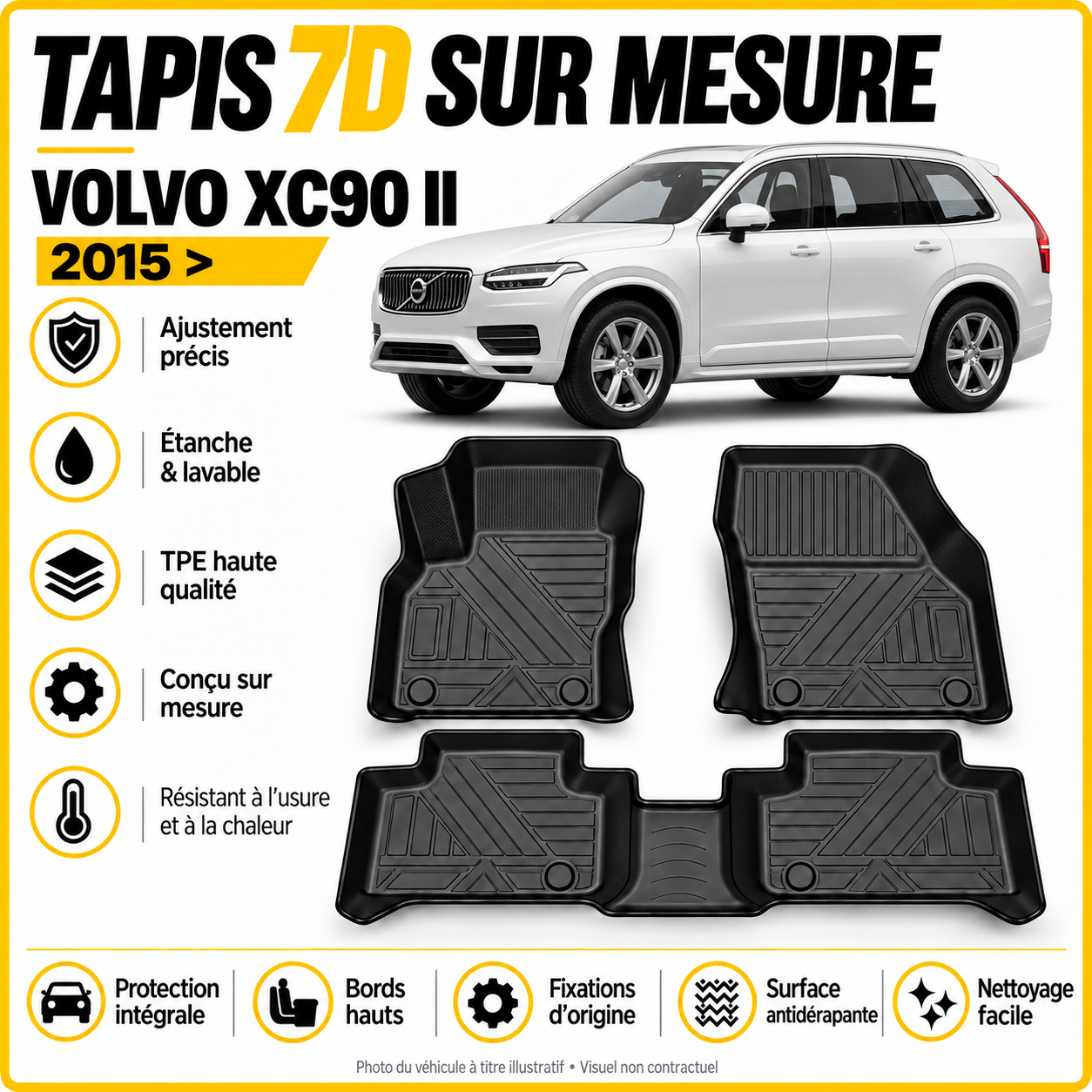 Tapis 7D sur mesure Volvo XC90 II 2015 >