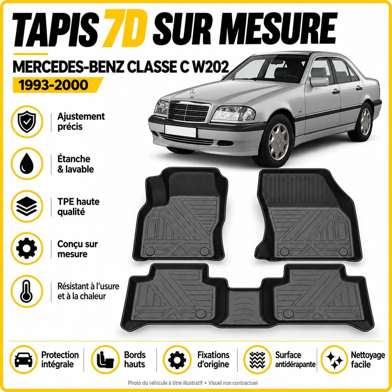 Tapis 7D sur mesure Mercedes-Benz Classe C W202 1993-2000