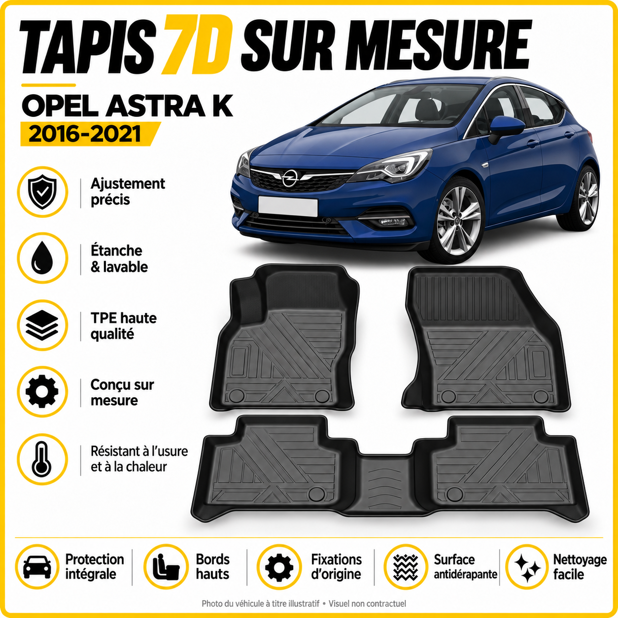 Tapis 7D sur mesure Opel Astra K 2016-2021