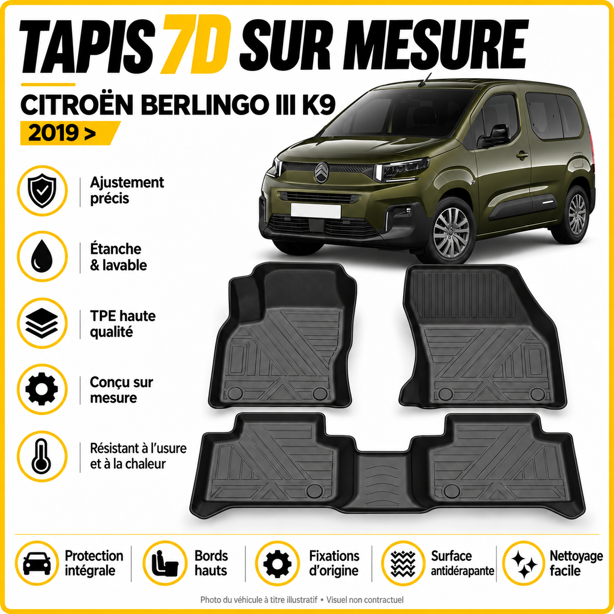 Tapis 7D sur mesure Citroën Berlingo III K9 2019 >