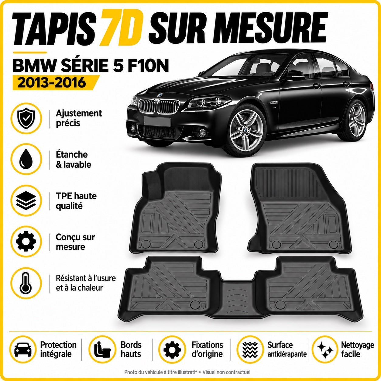 Tapis 7D sur mesure BMW Série 5 F10N 2013-2016