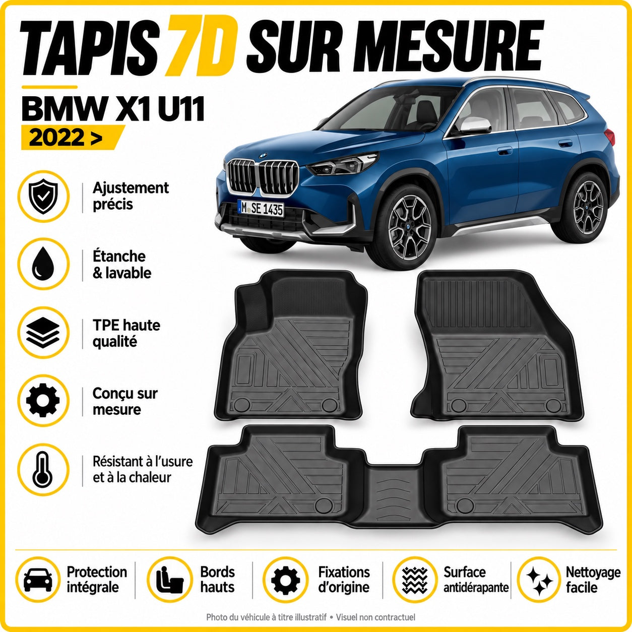Tapis 7D sur mesure BMW X1 U11 2022 >