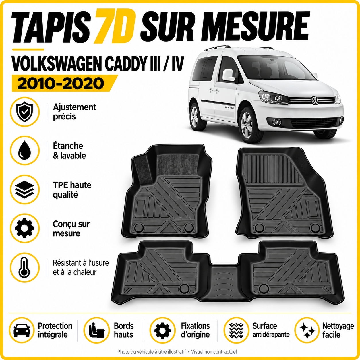 Tapis 7D sur mesure Volkswagen Caddy III / IV 2010-2020