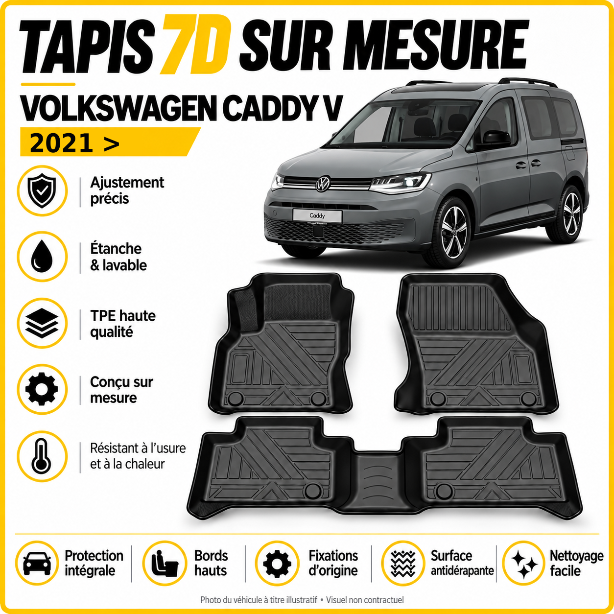 Tapis 7D sur mesure Volkswagen Caddy V 2021 >