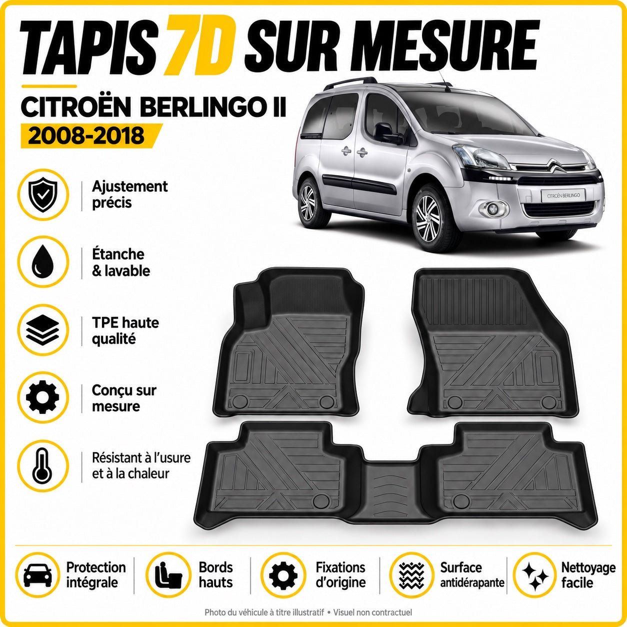 Tapis 7D sur mesure Citroën Berlingo II 2008-2018