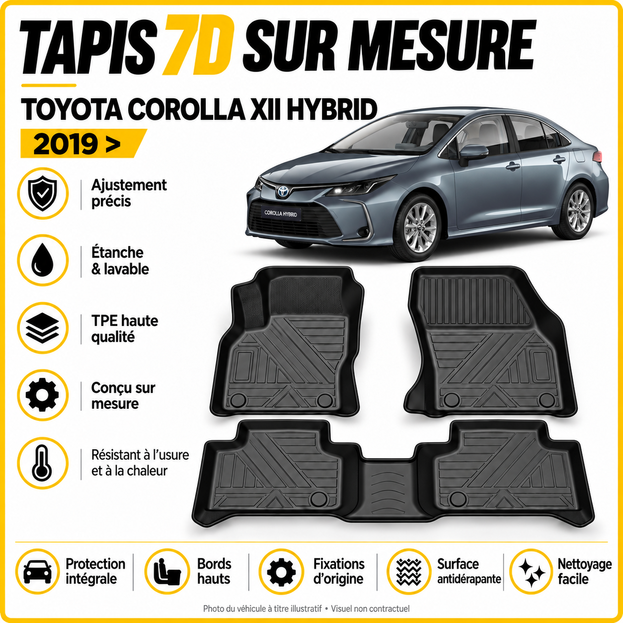 Tapis 7D sur mesure Toyota Corolla XII Prestige E210 2019 >