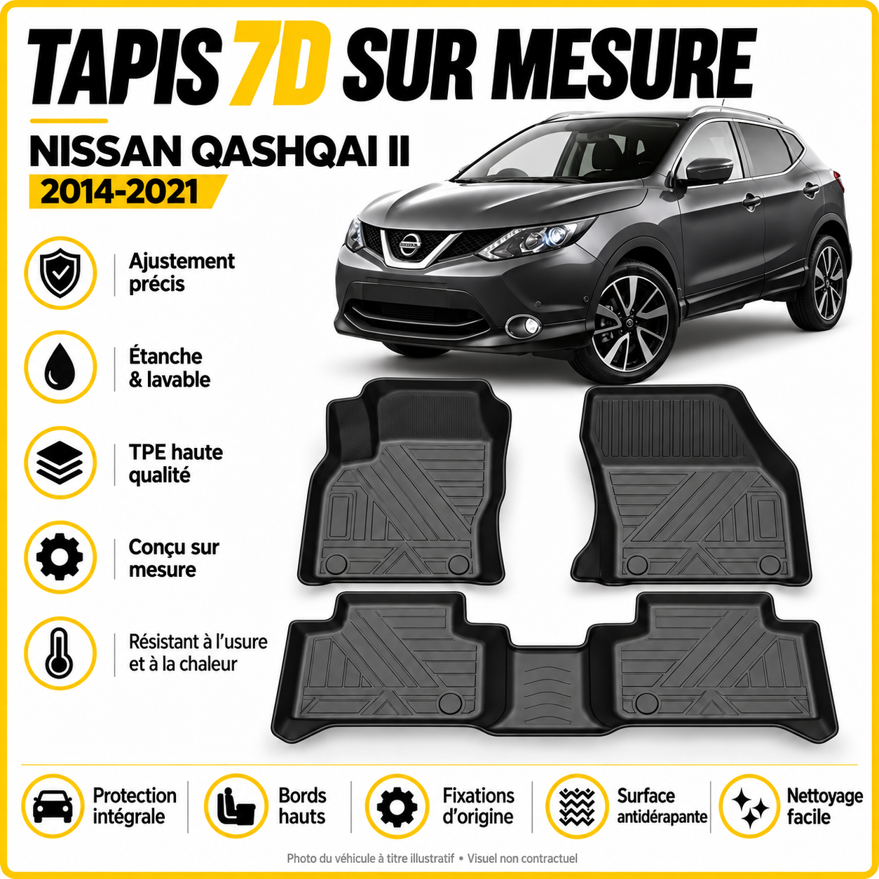 Tapis 7D sur mesure Nissan Qashqai II 2014-2021