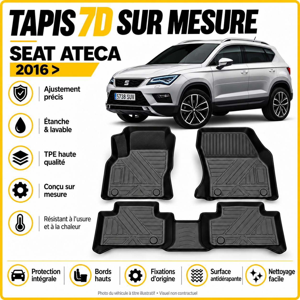 Tapis 7D sur mesure SEAT Ateca 2016 >