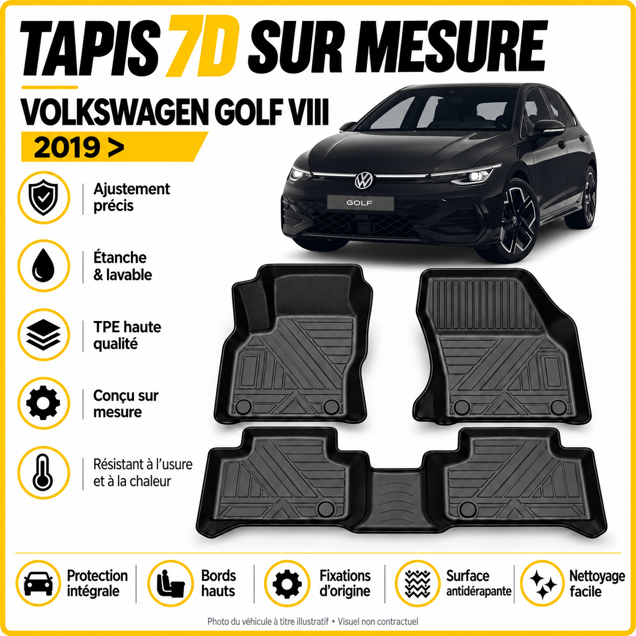 Tapis 7D sur mesure Volkswagen Golf VIII 2019 >