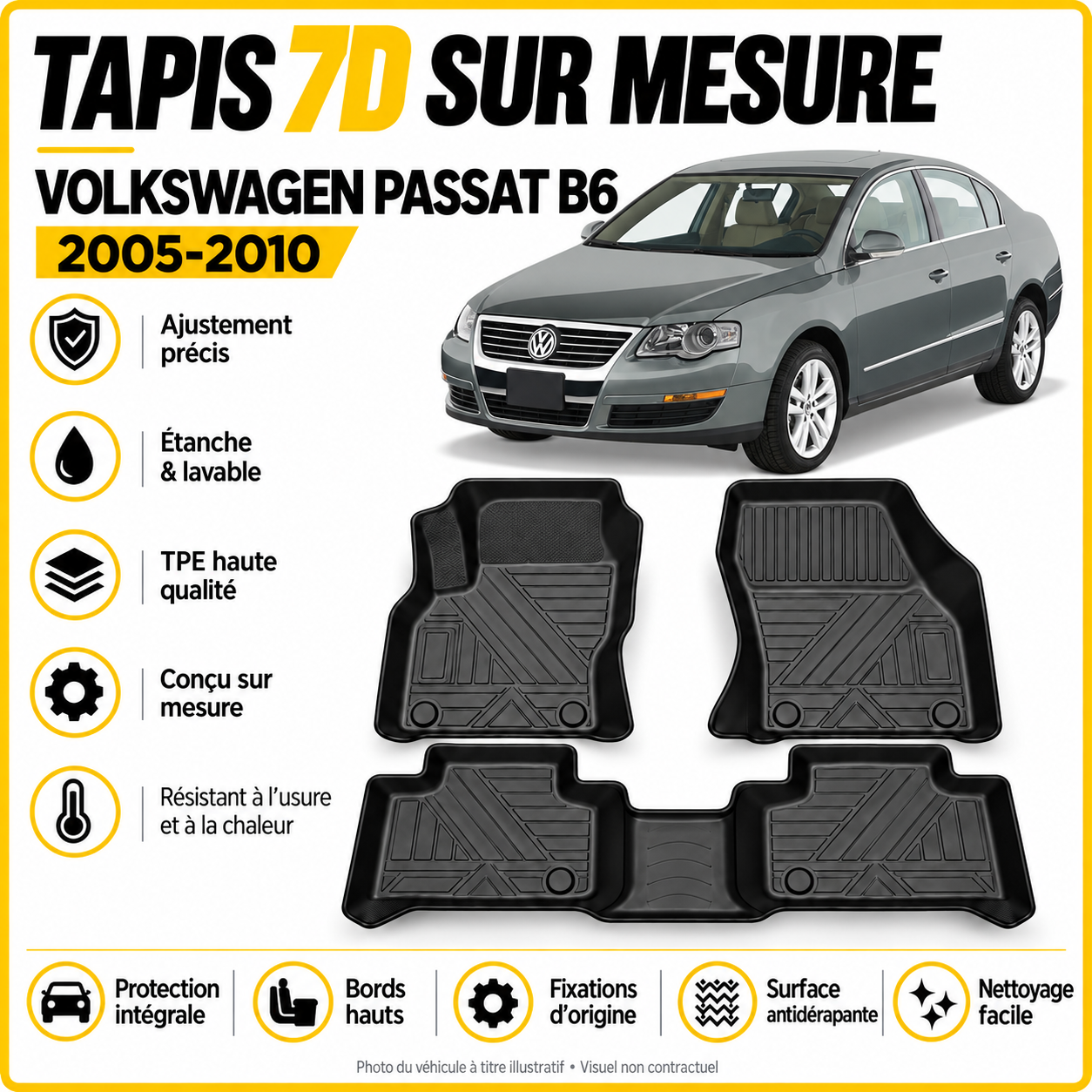 Tapis 7D sur mesure Volkswagen Passat B6 2005-2010