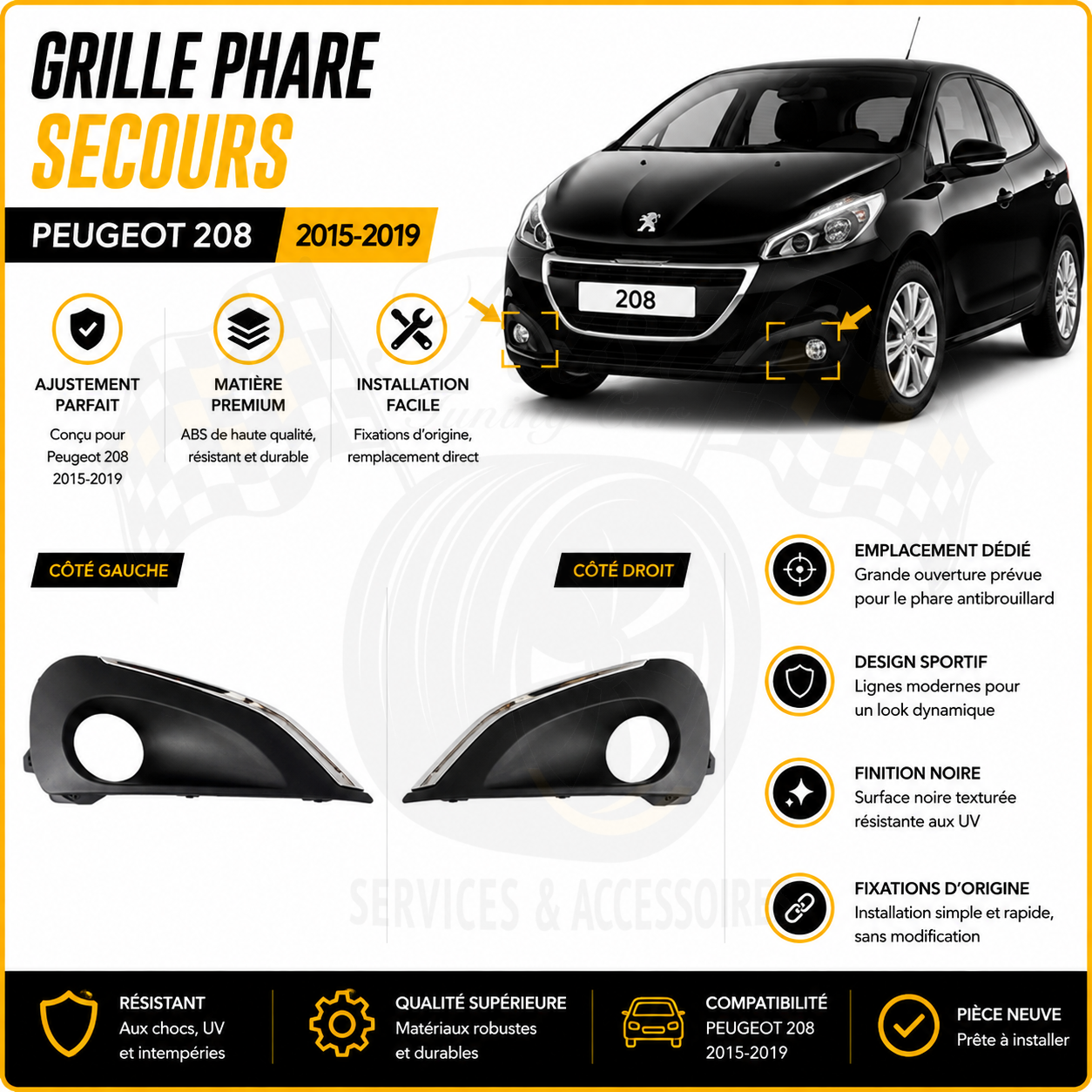 Grille phare secours Peugeot 208 2015-2019