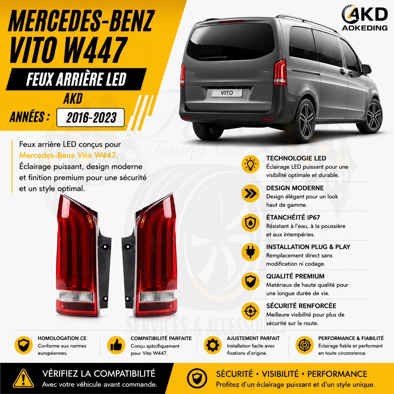 Feux arrière LED AKD Mercedes-Benz Vito W447 2016-2023