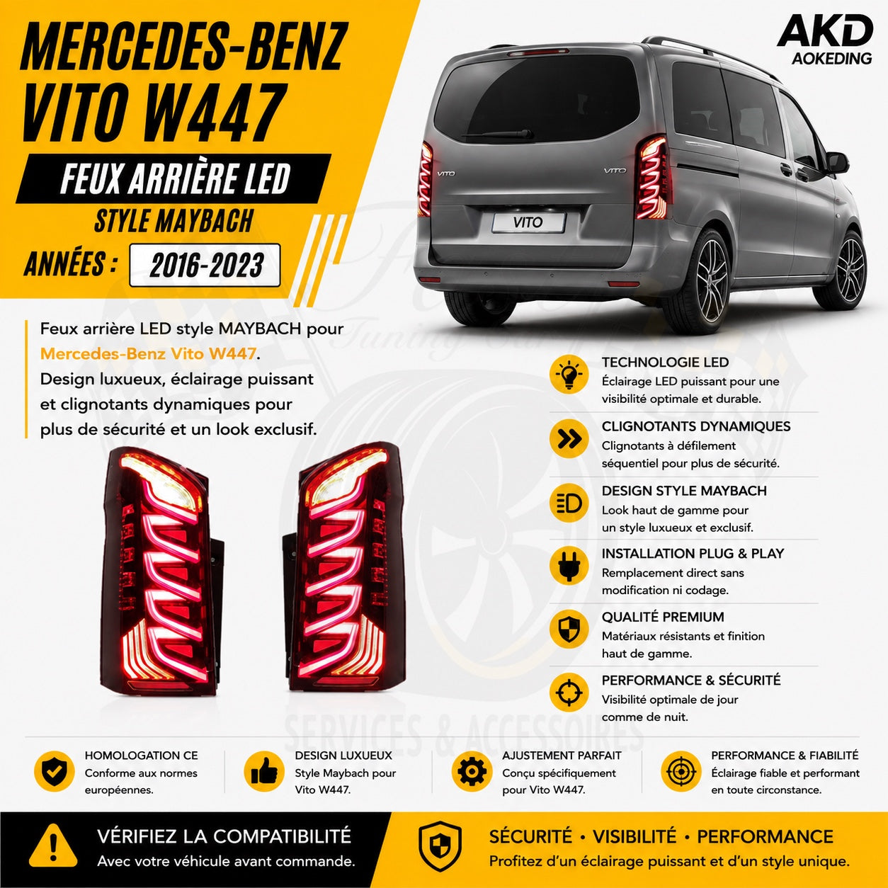 Feux arrière LED style Maybach Mercedes-Benz Vito W447 2016-2023 AKD