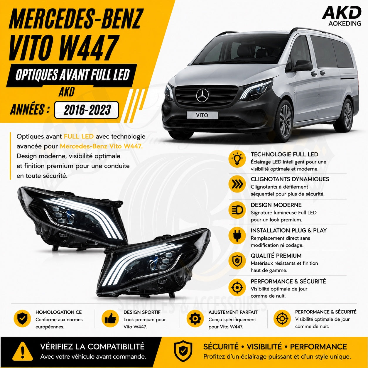 Optiques avant Full LED Mercedes-Benz Vito W447 2016-2023