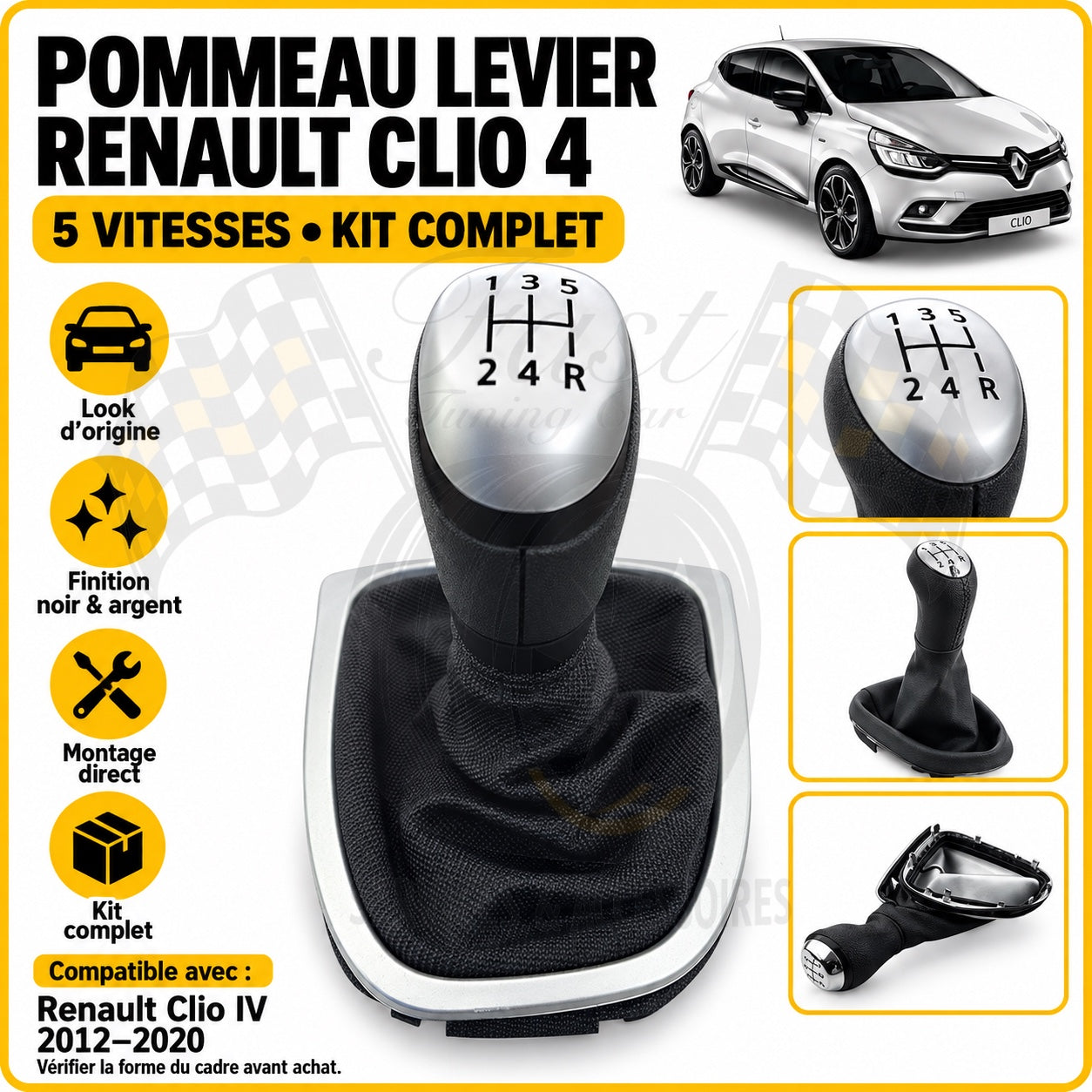 Pommeau levier Renault Clio 4 5 vitesses kit complet