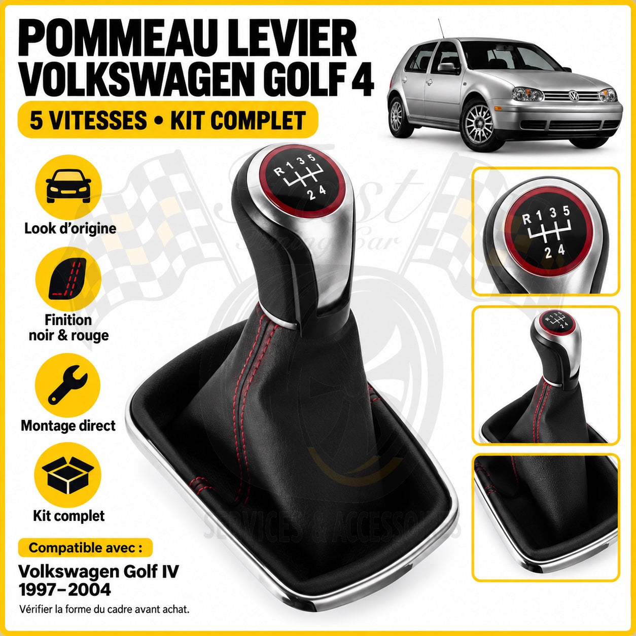 Pommeau levier Volkswagen Golf 4 5 vitesses kit complet