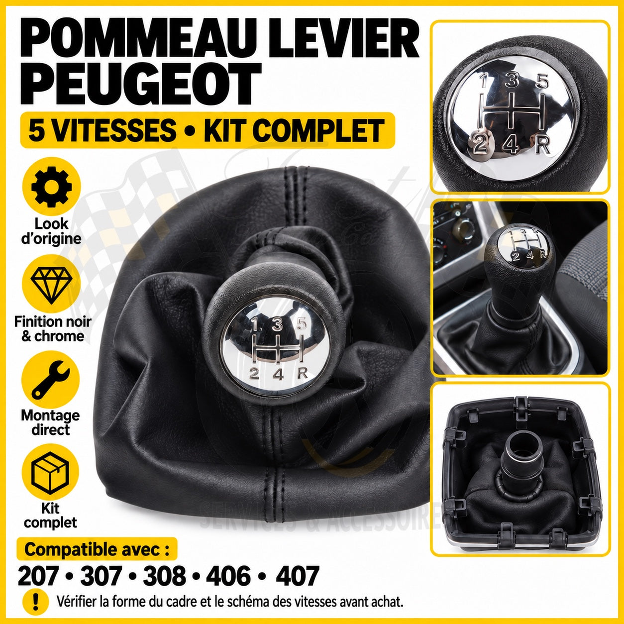 Pommeau de vitesse complet Peugeot 207 307 308 406 407 5 vitesses