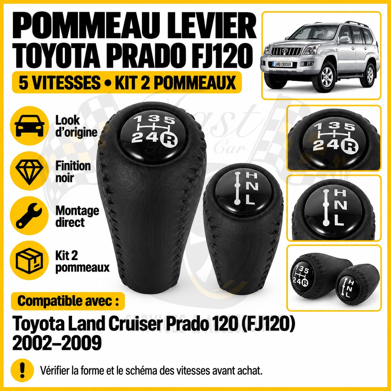 Kit 2 pommeaux Toyota Land Cruiser Prado J120 2002-2009 5 vitesses