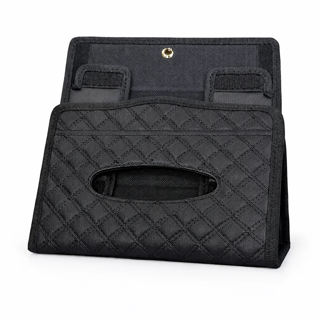Porte-mouchoirs voiture noir pliable avec fixation velcro