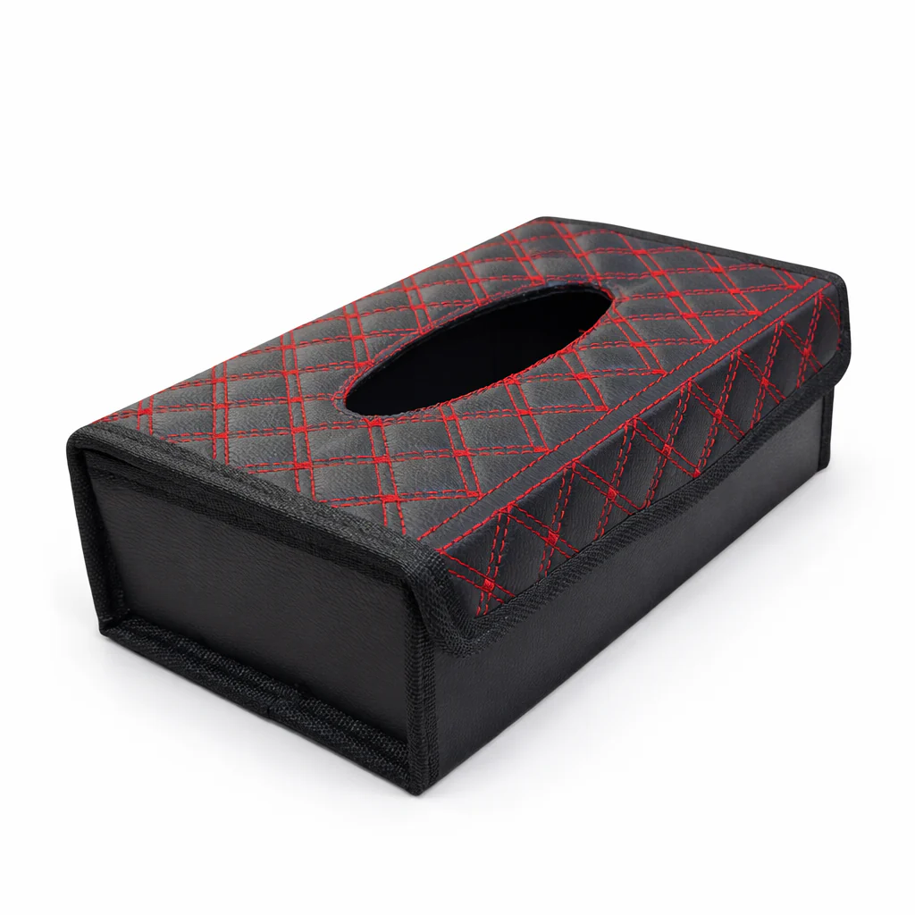 Porte-mouchoirs voiture noir et rouge vue en angle