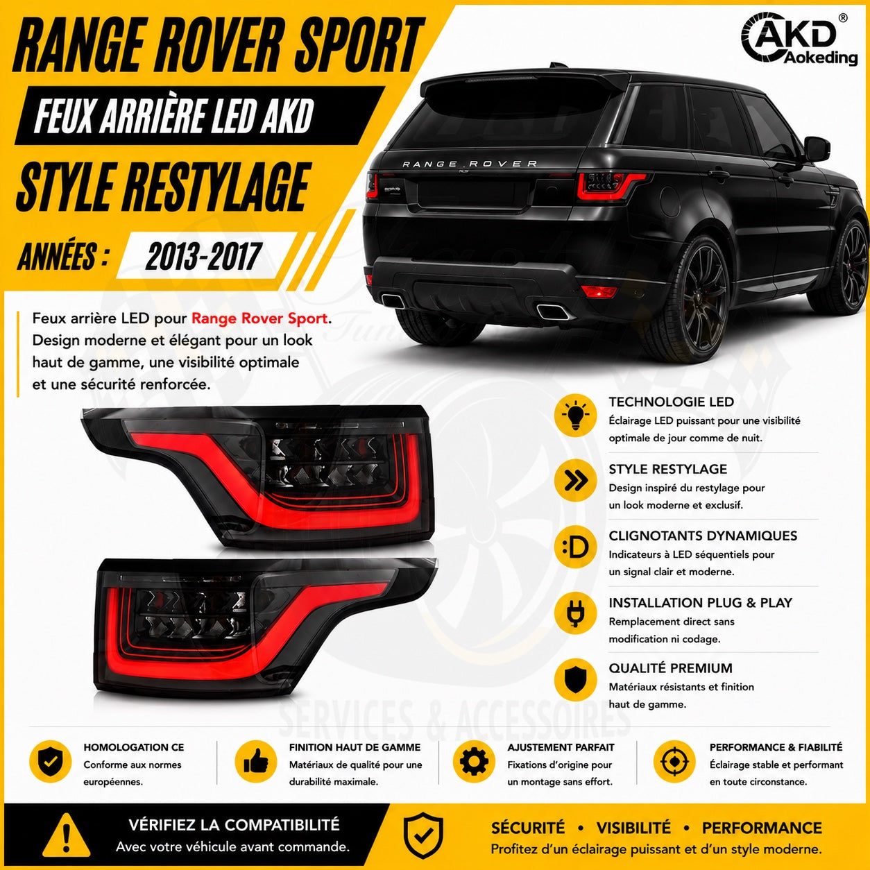 Feux arrière LED AKD style restylage Range Rover Sport 2013-2017