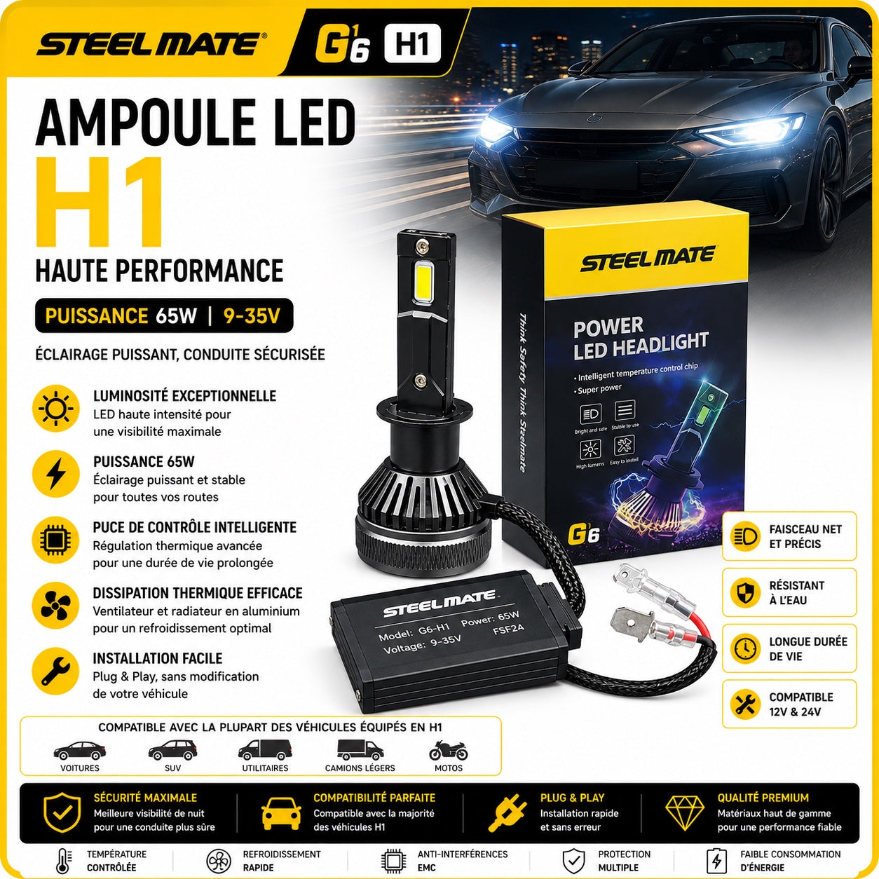 Kit ampoules LED Steelmate G6 H1 65W
