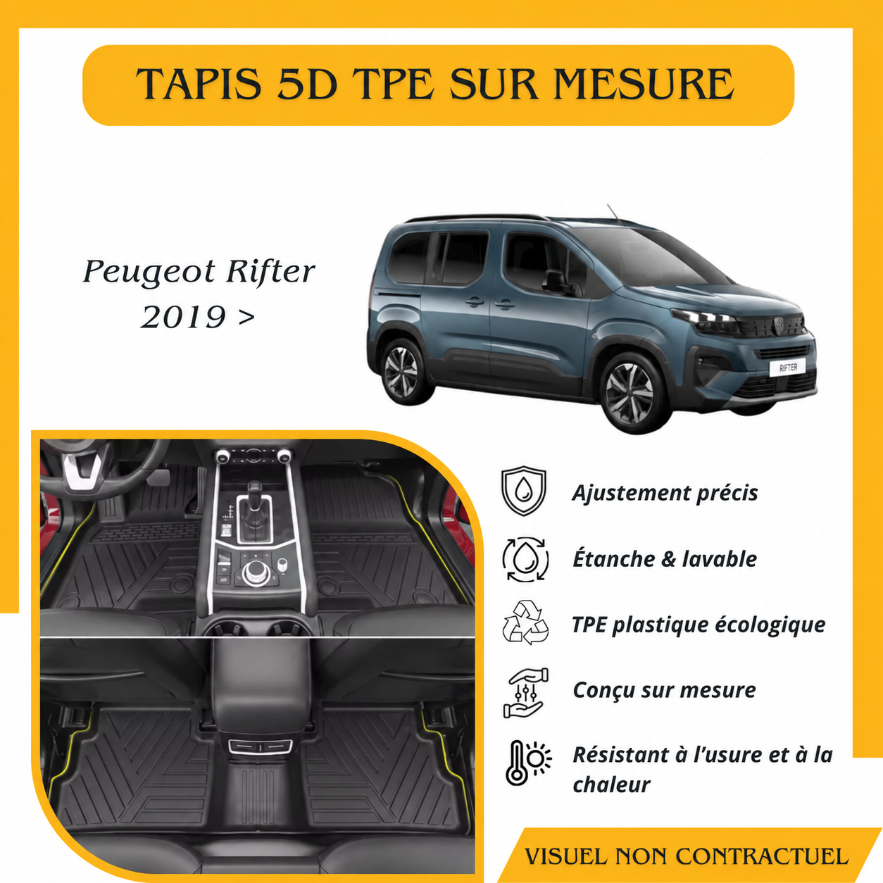 Tapis 5D TPE sur mesure Peugeot Rifter 2019 >