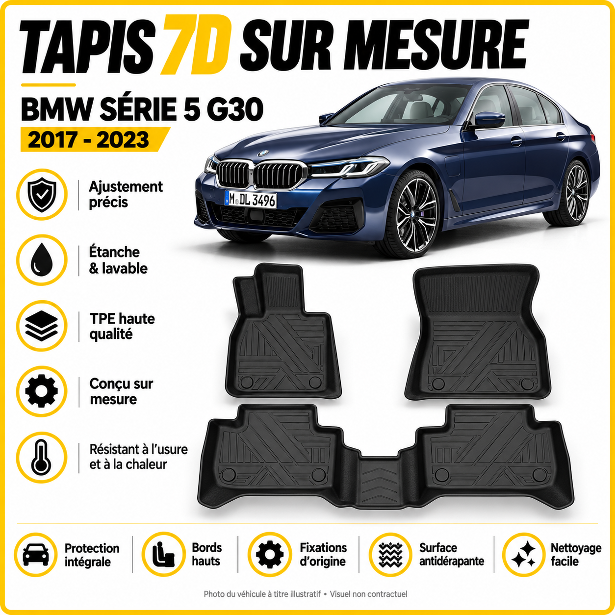 Tapis 7D sur mesure BMW Série 5 G30 2017-2023