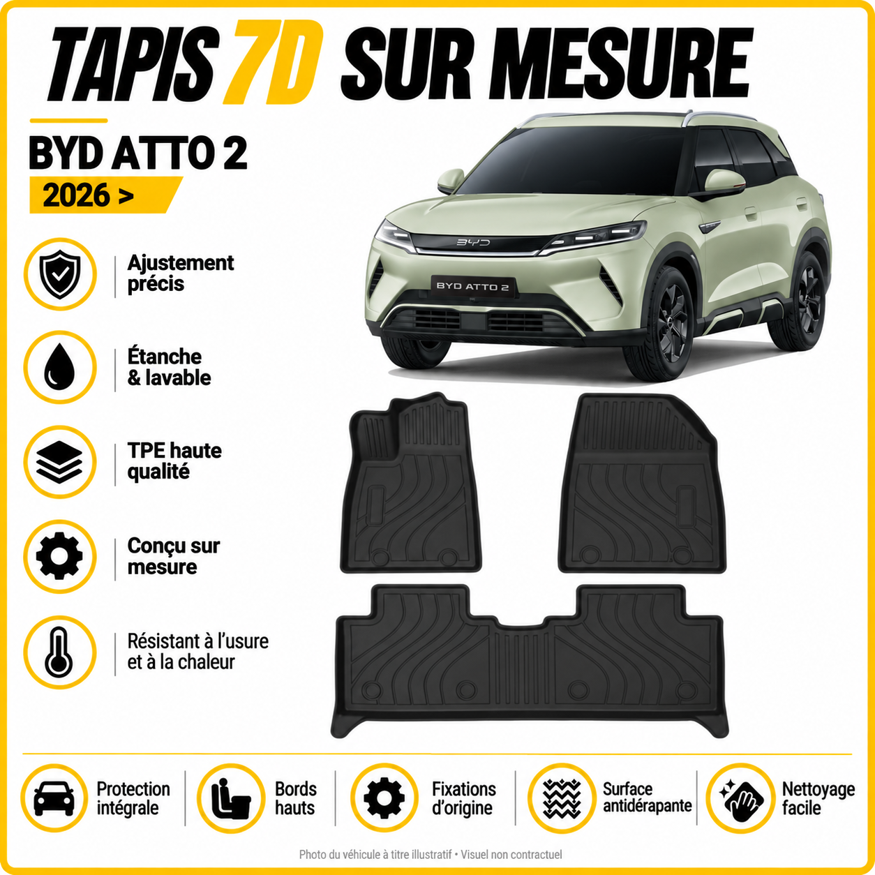 Tapis 7D sur mesure BYD ATTO 2 2026 >
