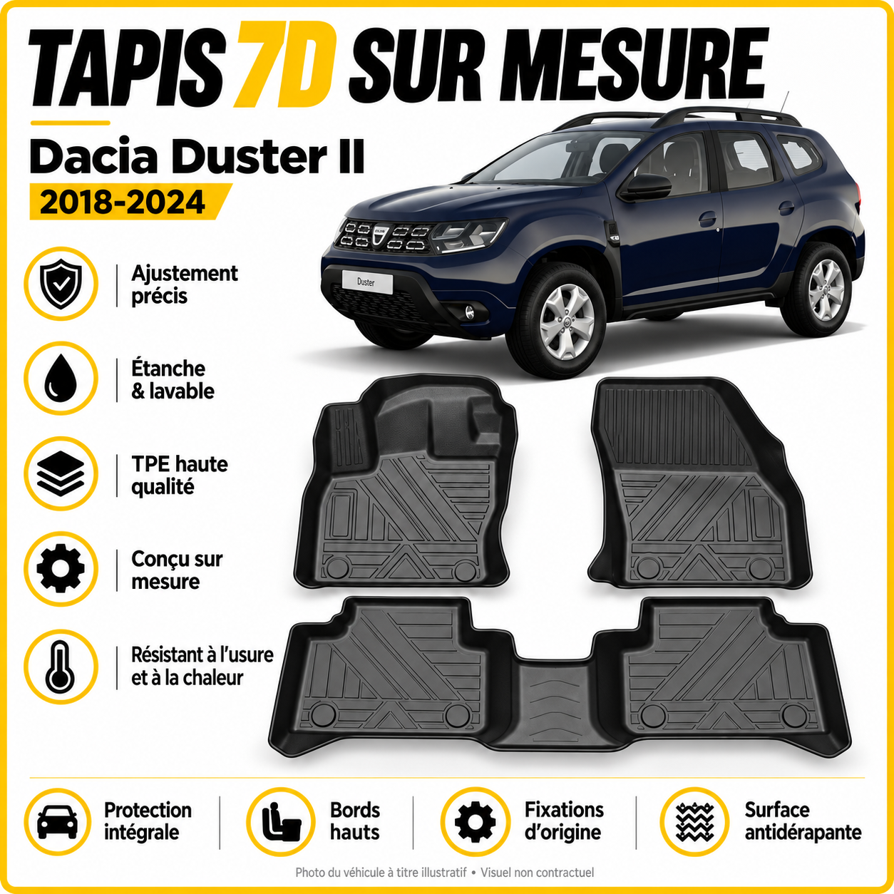 Tapis 7D sur mesure Dacia Duster II 2018-2024