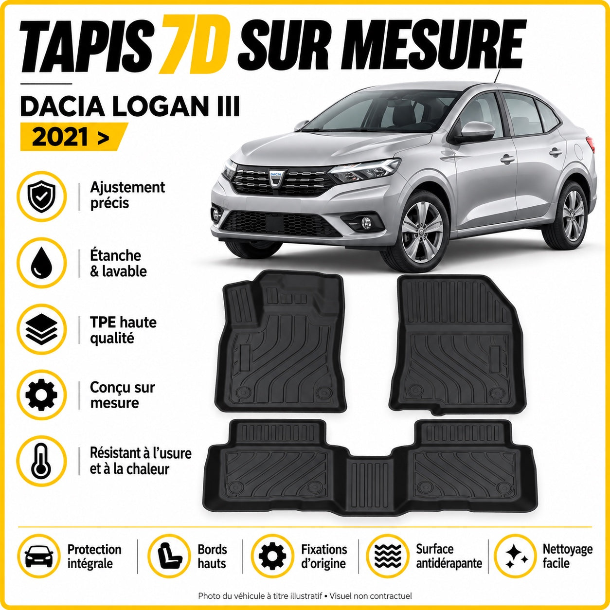 Tapis 7D sur mesure Dacia Logan III 2021