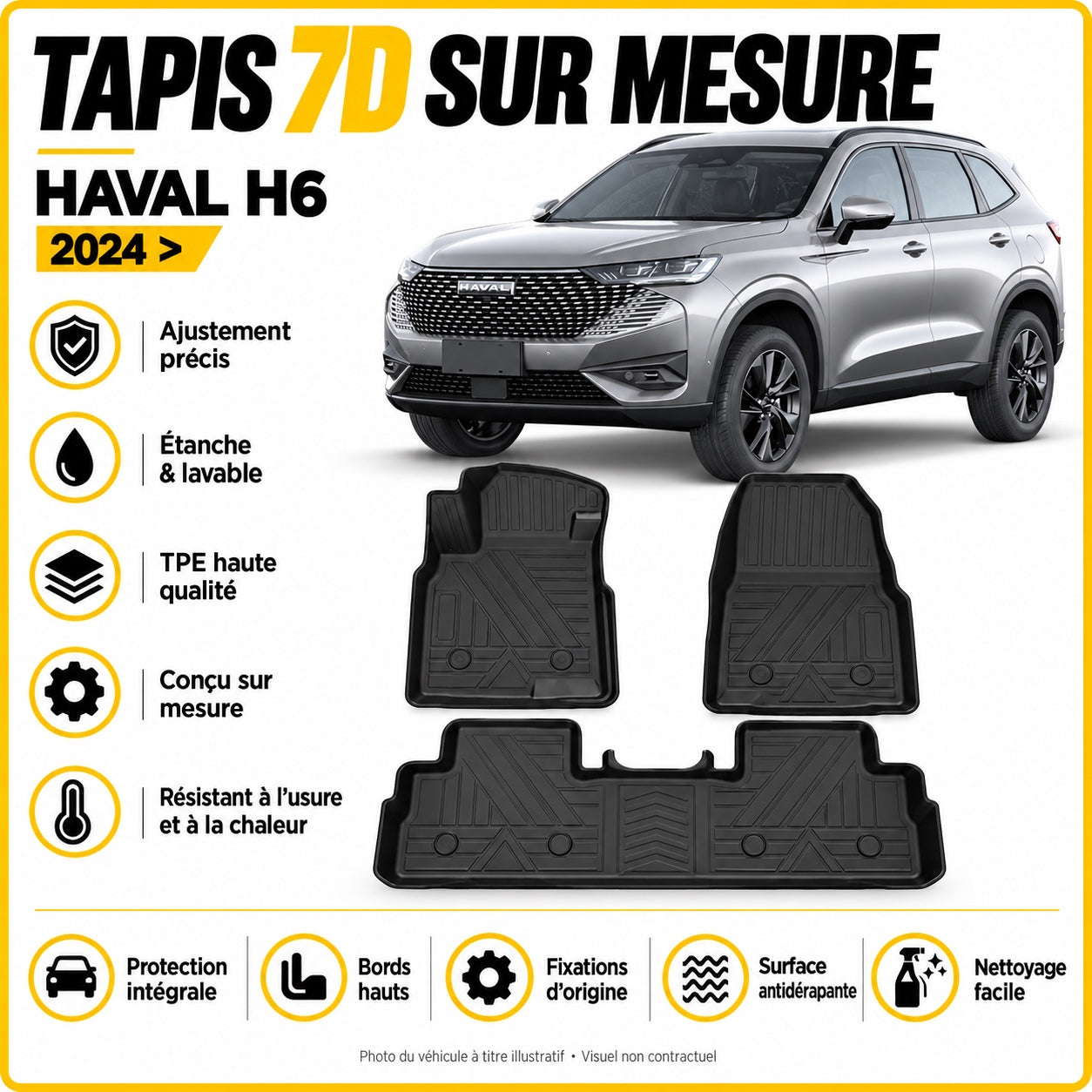 Tapis 7D sur mesure Haval H6 2024