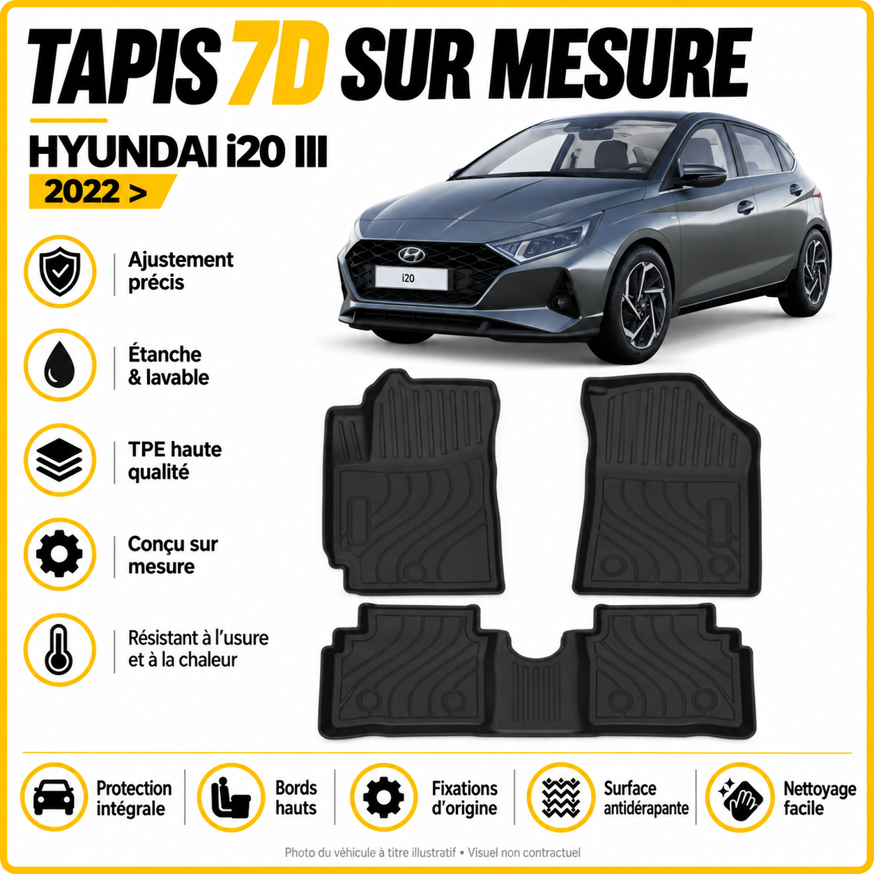 Tapis 7D sur mesure Hyundai i20 III 2022 >