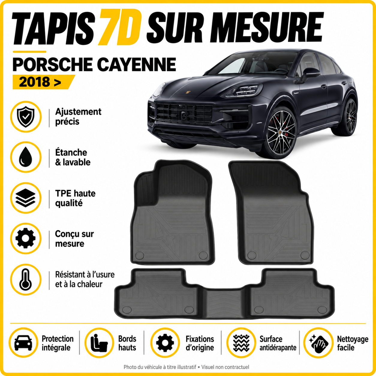 Tapis 7D sur mesure Porsche Cayenne 2018 >