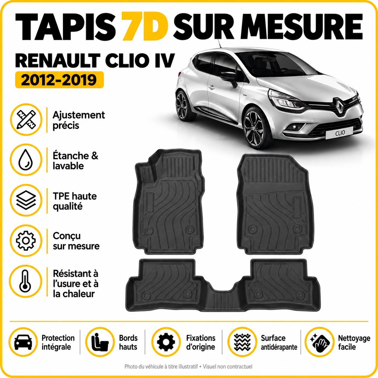 Tapis 7D sur mesure Renault Clio IV 2012-2019