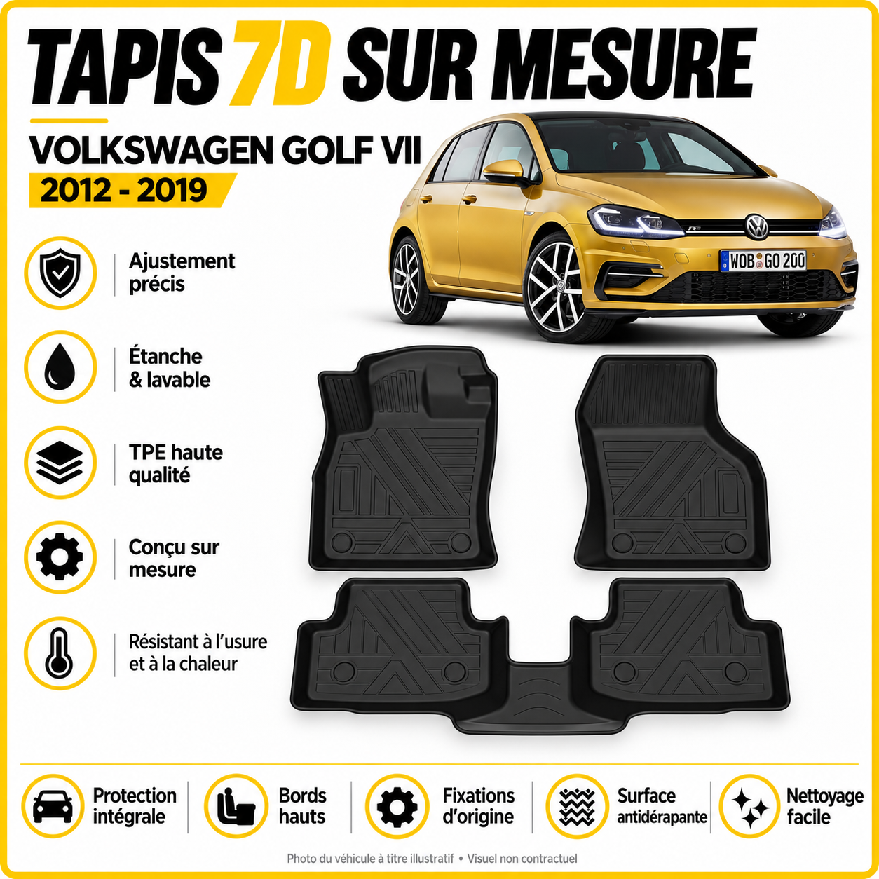 Tapis 7D sur mesure Volkswagen Golf VII 2012-2019