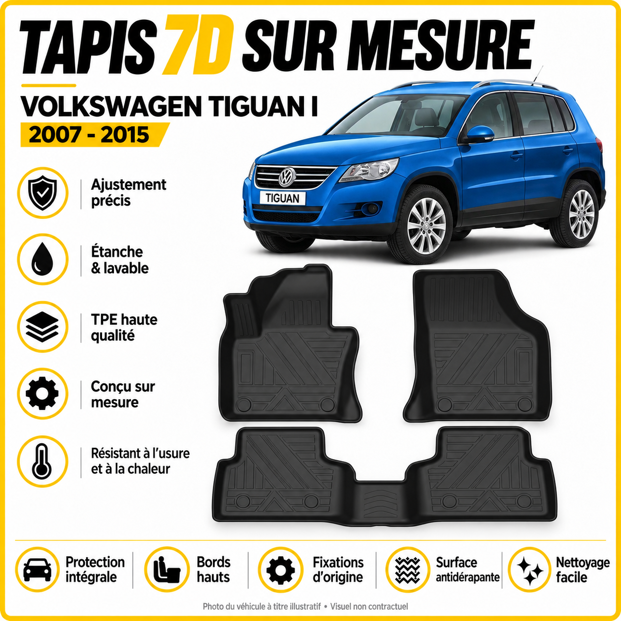 Tapis 7D sur mesure Volkswagen Tiguan I 2007-2015