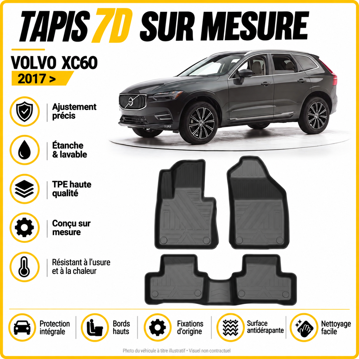 Tapis 7D sur mesure Volvo XC60 II 2017 >